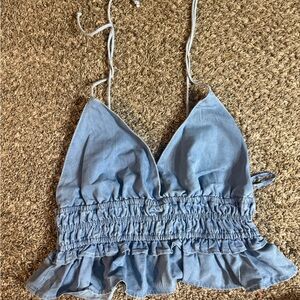 Blue Ruffled Women's Top